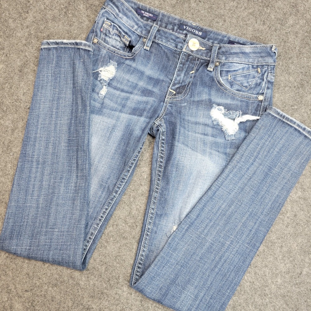 Vigoss Jeans Womens 25 Medium Wash Skinny Distressed Stretch Chelsea Y2K Denim